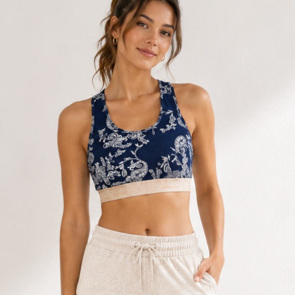 S. Oliver So Balanced Activewear Top Size L Navy Paisley Casual Boho Summer